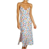 USMIXI Formalne haljine za žene Seksi tanke špagete kaiše plaže Cami duge haljine V-izrez cvjetni ljetni