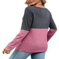 Trowalwald Ladies majica V izrez Dugi rukav Tee Ženska ležerna tunika Bluza Colorblock Majica Pink S