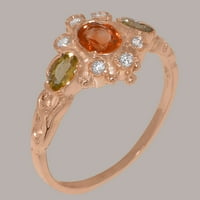 Britanci napravio 9k ružični zlatni prsten sa prirodnim citrinskim peridot dijamantnim prstenom za uključivanje
