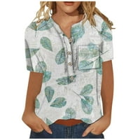 Zapadne košulje za žene kratki rukav Henley Comfy Loot Fit Tropical Basic Bluze T majice plava 4xl