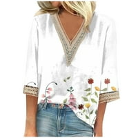 Ženski vrhovi i bluze s rukavima Boho cvjetni ispis bluza s pola rukava guipure čipke V-izrez T-majice