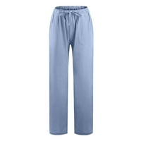 Ženske pamučne posteljine casual pantalone u proljeće i ljeto Vintage visoki struk raste ravne hlače