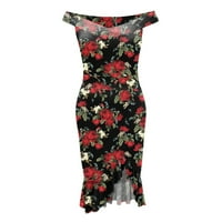 Ljetne haljine za žene cvjetno print obično hladno rame ruffle labav haljina za plažu
