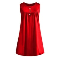 Qwertyu haljina s džepovima za žene Flowy Line Gumb Down Spremljene mini haljine nagnute kratke dame bez rukava Red M