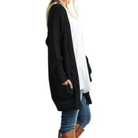 Žene Labavi otvoreni prednji dugi rukav džemper za kabel kardigan sa džepovima Ženski kardigan crni