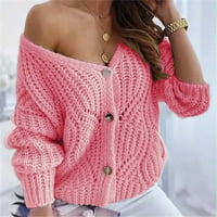 DETDTPE Cardigan džemperi za žene Ženske zime otvoreni prednji dugi rukav kabel pletene kardigan džemper
