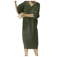 Haljine za žene Ženska pomaka kratkih rukava V-izrez Čvrsta elegantna labava haljina zelena m