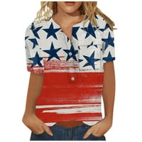 Tking modni dan nezavisnosti Žene kratkih rukava s kratkim rukavima dolje V-izrez Košulje Summe Ležerne prilike za žene Multicolor 3xl