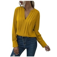 Majice od pune boje V za žene V-izrez na dugih rukava sa dugim rukavima Šifon pulover pulover jesen