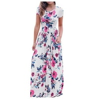 Ležerna haljina za žene cvjetne tiskane haljine kratki rukav maxi haljina s džepovima