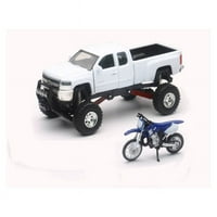 Chevy Silverado Off Road Pick up w Yamaha Dirt Bike, Bijela - New Ray SS- - Skala Diecast Model Toy