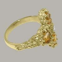 Britanski izrađeni 14k žuto zlatni prirodni dijamant i citrinski ženski prsten Ćene - veličine opcije