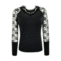 Košulje za žene plus veličine Ženska modna čipka vruće bušenje dugih rukava pulover pulover na vrhu crne m