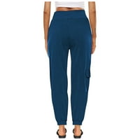 Feterrnal ženske elastične struke pantalone džepove pamučne posteljine casual labave solidne boje joga