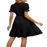 Sanviglor Women Mini haljine Solid Color Seundress Haljina kratkih rukava A-line plaža crna m