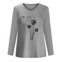 DXhmoneyh ženske majice s dugim rukavima Grafički print V izrez Majica Labavi fit modna radna bluza