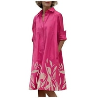 Ljetne haljine za žensko ruhove Dužina koljena Ispiši A-line V-izrez Haljina Vruća ružičasta S