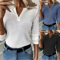 Žene V izrez dugih rukava majica Slim bluza Ležerne prilike pulover pletenih vrhova