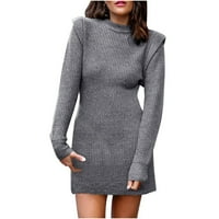 Jesenja zimska dugi rukav Turtleneck Crew Crt SOLISA labavi seksi džemper haljine za žene siva veličina