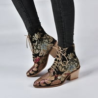 Cipele za čišćenje Ženske čizme, zimske dame ravne vezene čipke retro casual anklea boots bljeskalice