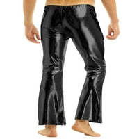 Muške sjajne metalne disko hlače zvona dno pantalone za lagane hlače crne velike