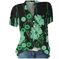 Bazyrey ženski kratki rukav ženska Henley kamuflažna bluza modna labava majica tunika zelena xl