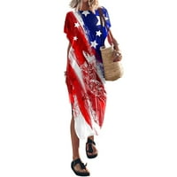 Shusuen ženska ljetna majica haljina raglan rukava Crewneck Day Neovisnost Tisak labave prorez Bočne