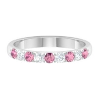 Ružičasti turmalinski krug vječni prsten sa dijamantom za žene, 14k bijelo zlato, US 4.00