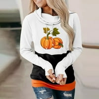 Hueook Dukseri za žene plus veličine Halloween Print Šareni pulover dugih rukava modni ležerni džemper