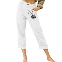 qolati capris hlače za žene ljetni vintage print elastični dukseri visokih struka Ležerne prilike ravne