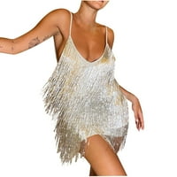 Haljine za žene A-line suspender Crewneck Sequin Feather bez rukava bez rukava, ljetne haljine, srebrna