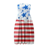 FSQJGQ Ljetne haljine haljina za žene Američka zastava Zapad A-line mini haljina bez kaiševa bez ramena