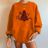 Ženski božićni duks dugih rukava dukseri okrugli puloveri za vrat kapi ramena velike duksere žene narančaste