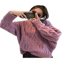 Ženska termalna obična labava pletena džemper pulover casual cofy dugih rukava rub tunika tunika
