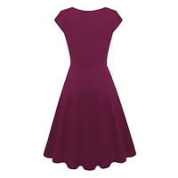 Clearsance Ljetne haljine za žene Dužina koljena A-Line kratki rukav Seksi V-izrez Dress Wine m