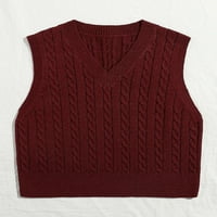 Plus veličine Pleteni džemper prsluk za žene V izrez bez rukava s džemper-tampon