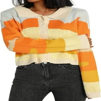 Plesleemangoos Cardigan džemperi za žene Knit Dugme s dugim rukavima dolje džemper vrhovi u boji blok