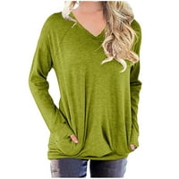 V izrez T majice za žene Loop FIT FILMS dugi rukavi Bluze čvrsti pulover vrhovi sa džepom Tees vrhovi