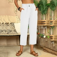 Bijele posteljine za ženske pantalone za nepropusnost Džepne ležerne plus veličine Hlače Radne hlače