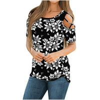 Žene ljetne majice s kratkim rukavima Tunika Strappy Hladni ramena Majice čvrste majice za žene s dugim rukavima