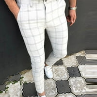 Muški karirani print Slim Fit Stretch Flat-prednja mršava hlače