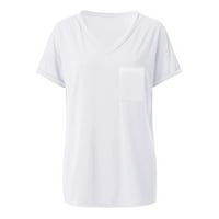 Bazyrey ženski kratki rukav vrhovi ženske V-izrezom pune bluze casual labave tuničke majice bijeli l