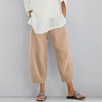 Dabuliu Ženske hlače za posteljine široke noge Capri pantalone natrag s elastičnim strukom Ženske