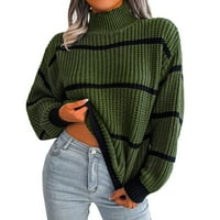 DETTPE džemperi za žene, zimski prevelizirani prugasti džemper casual turtleneck bode Split Tunic Pulover