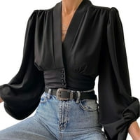 Abtel ženske majice v Vrhovi izreza Elegantna bluza Dame Solid Color Business Tunic Majica Crna L