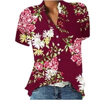 Na klirensu leptir cvjetni print Henley majice za žensko dugme dolje V-izrez Modni ležerni bluza kratkih