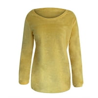 Kakina S Plus Veličina čišćenja Žene Loase Plush Solid Boja dugih rukava Duks majica Tors Yellow 14