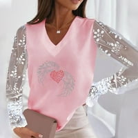Xiuh majice za žene Žene Ležerne prilike Diamond utdsed majica čipka s dugim rukavima BlouZa V izrez