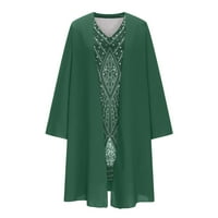 Cherella Žensko odijelo Čvrsto dvostruki kaput s dugim rukavima ispisano bez rukava V-izrez midi haljina zelena, l