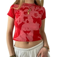 Ženska modna portretna štamparska majica vrhovi okrugli vrat Slim fit kratkih rukava
